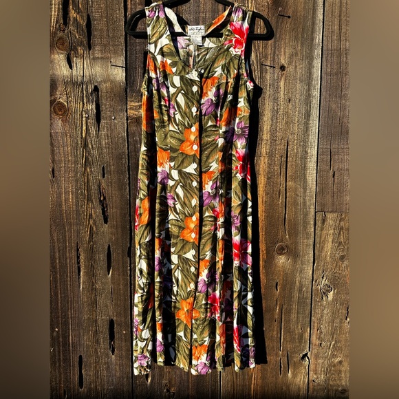 Alix Taylor New York Green Orange Purple Floral Tropical Button Down Maxi Dress - Picture 3 of 8